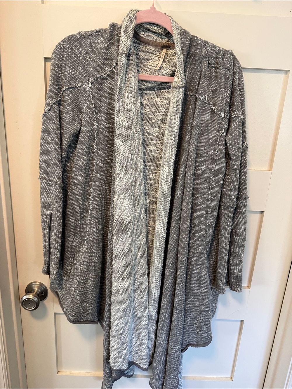 Free People Heather Gray Open-Front Draped Cardigan